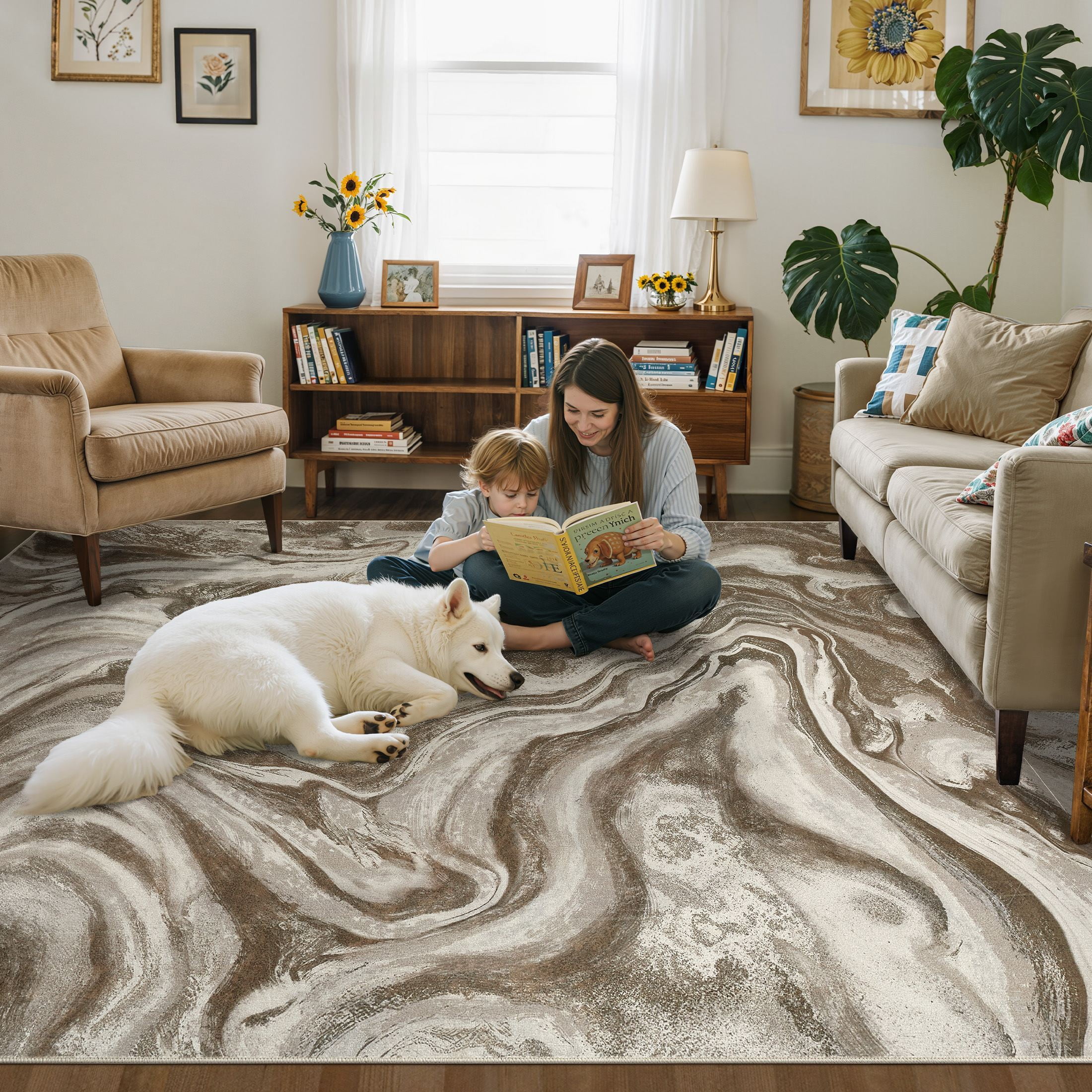 UERMEI 10'x12' Area Rugs for Living Room, Washable Non-slip Soft Indoor Modern Vintage Rug for Bedroom Dining Room Office Home Decor Carpet, Golden Brown