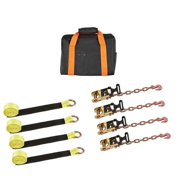 Wheel Chock Tie-Down Kit, Tire-Style Tow Dolly Strap, Car Tie Down Kit with Heavy-Duty Hook, Working Load 3333 lbs.