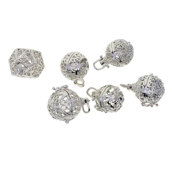 EHJRE 6 Pack 3D Necklace Lockets Pendant Charm Cage Box Ball Jewelry Findings