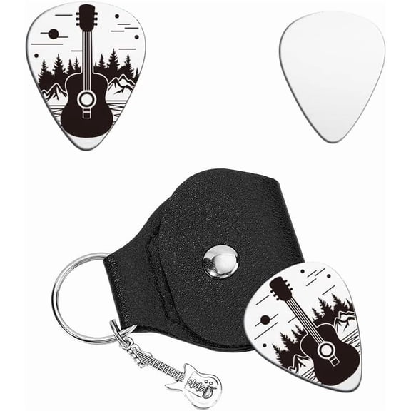 1pcs Guitar Picks Gifts Reflection Plectrum Set Stainless Steel Guitar Picks with PU Leather Case Art Music Gifts Plectrum Pick Accessories for Music Lovers Birthday DIY