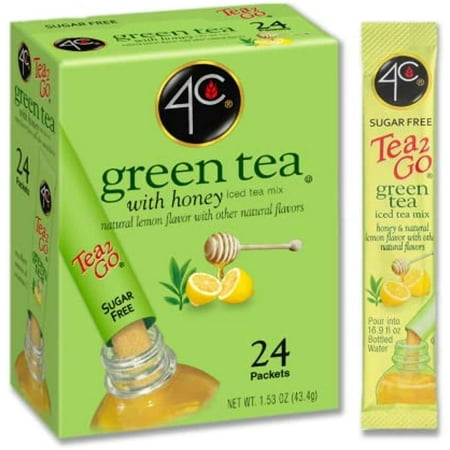 4C Powder Drink Mix Packets, Green Tea 1 Pack, 24 Count, Singles Stix On The Go, Refreshing Sugar Free Water Flavorings