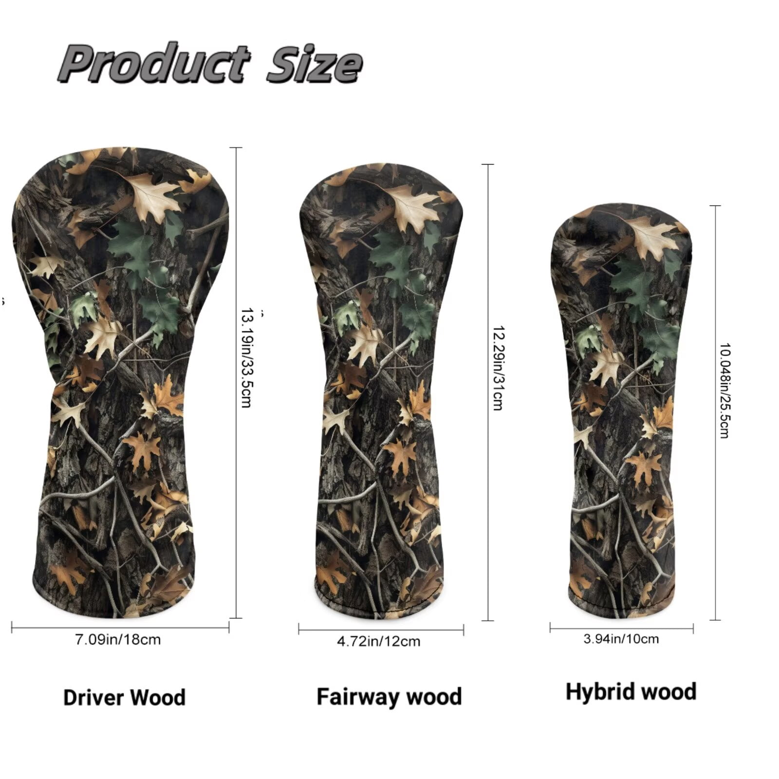Uorisanigo Golf Club Head Covers for Driver, Fairway Hybrid Woods - 3PCS Camo Hunting Forest Golf Wood Head Covers Set(D/F/H) - Premium PU Leather, Elastic Band, Waterproof & Durable