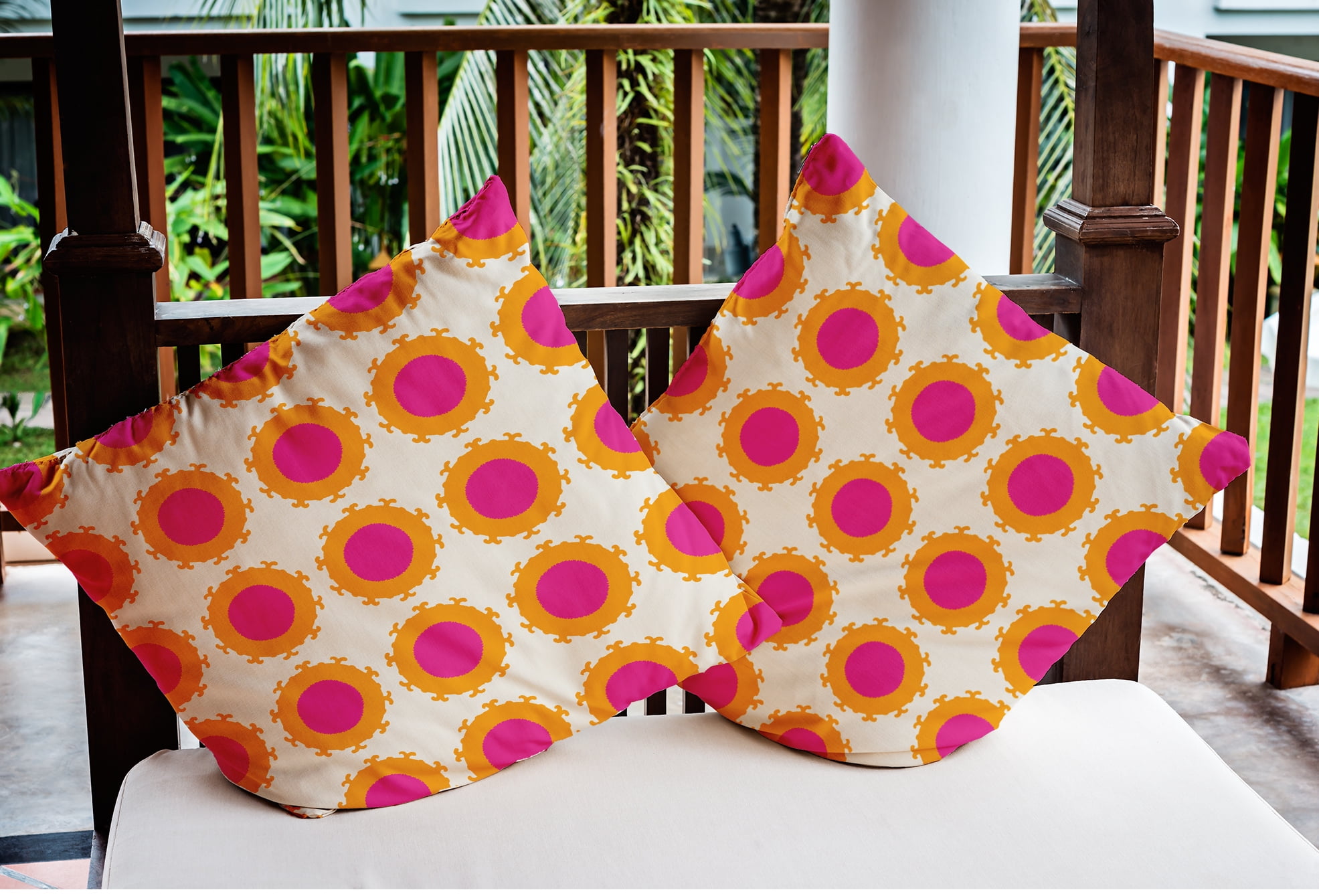 Simply Daisy 18 in x 18 in Modern and Contemporary Pink, Orange and White Geometric Polyester Throw Pillow