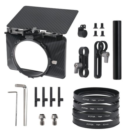 Image of FOTGA Lightweight Mini Matte Box with Top Flag - Includes 15mm Rod 4 Lens Adapter Rings (67mm/72mm/77mm/82mm) Supports 4x4in/4x5.65in/100x100mm Filters for DSLR and Mirrorless Cameras