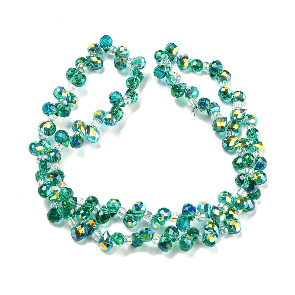 Electroplate Transparent Glass Beads Strands AB Color Plated Faceted Teardrop Top Drilled Light Sea Green 6x4mm Hole: 0.8mm about 97~102pcs/strand 10.63''~14.80''(27~37.6cm)