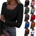 thumbnail image 3 of Autumn and Winter Womens Long Sleeve Scoop Neck Ribbed Knit Fitted Casual Tops Tee Slim Basic Shirts, 3 of 3
