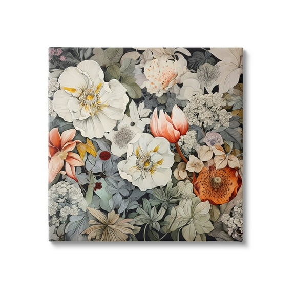 Stupell Industries Vintage Blossom Pattern Botanical & Floral Painting Gallery Wrapped Canvas Art Print Wall Art, 17 x 17
