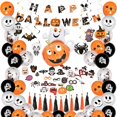 thumbnail image 1 of ZHAOCHENG Globos de Halloween: decoraciones de Halloween, kit de tapices de Halloween, 48 globos, 25 accesorios fotográficos, pancartas, calabazas, coronas de letras, 1 of 5