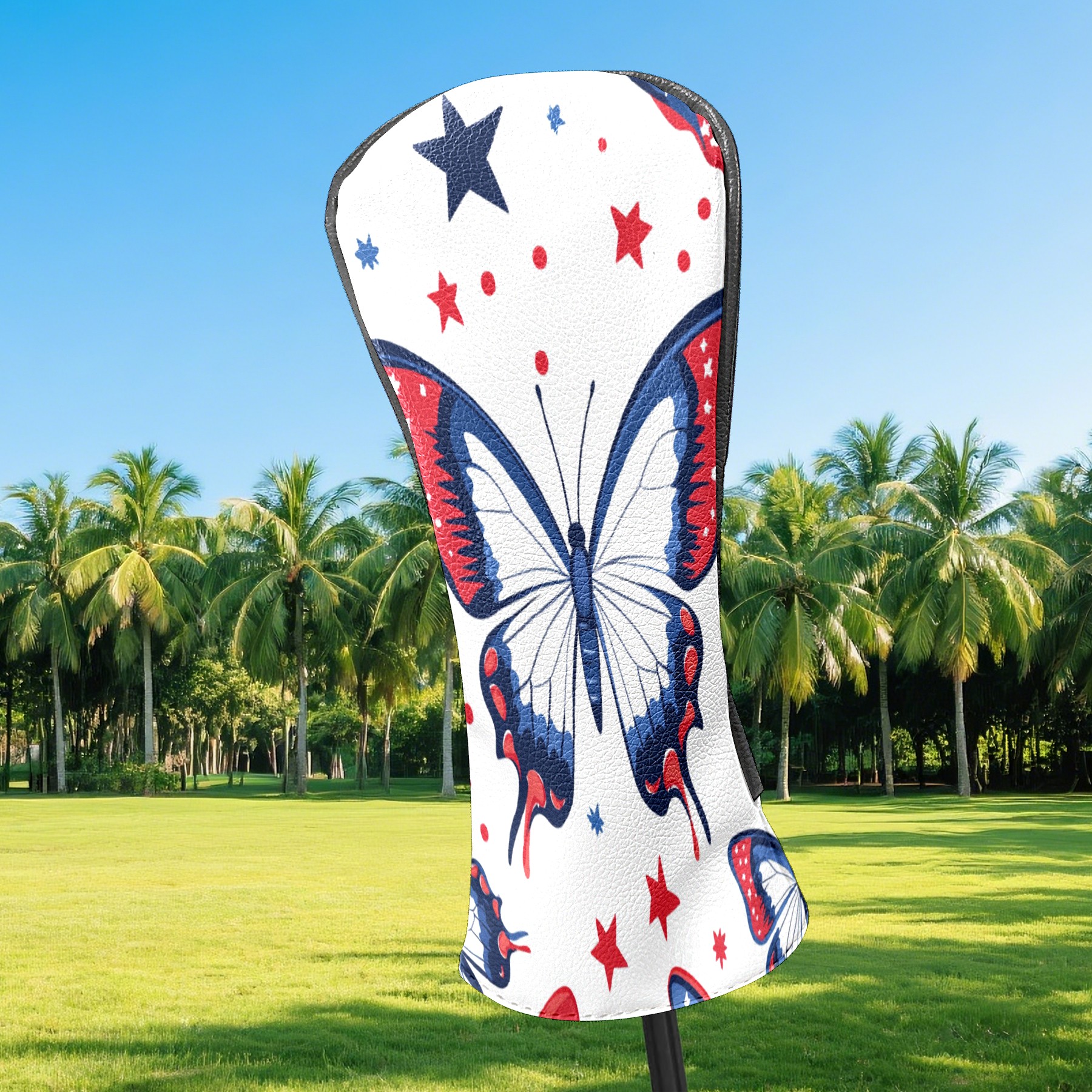 Golf Club Covers PU Leather Waterproof Head Covers for Fairway Woods Hybrids Red Blue Butterfly