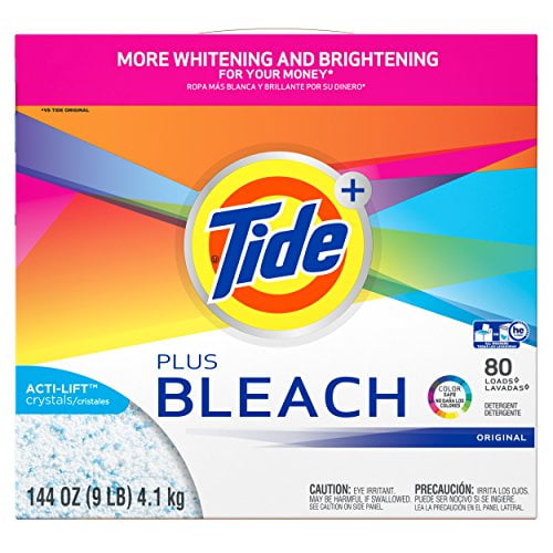 Tide Plus Bleach Powder Laundry Detergent, Original, 80 Loads, 144 Ounce, White
