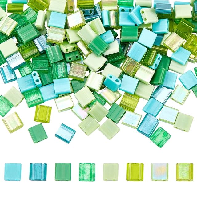 Beads NBEADS 240 unidades, 8 colores, cristal verde, rectángulo de 5 mm