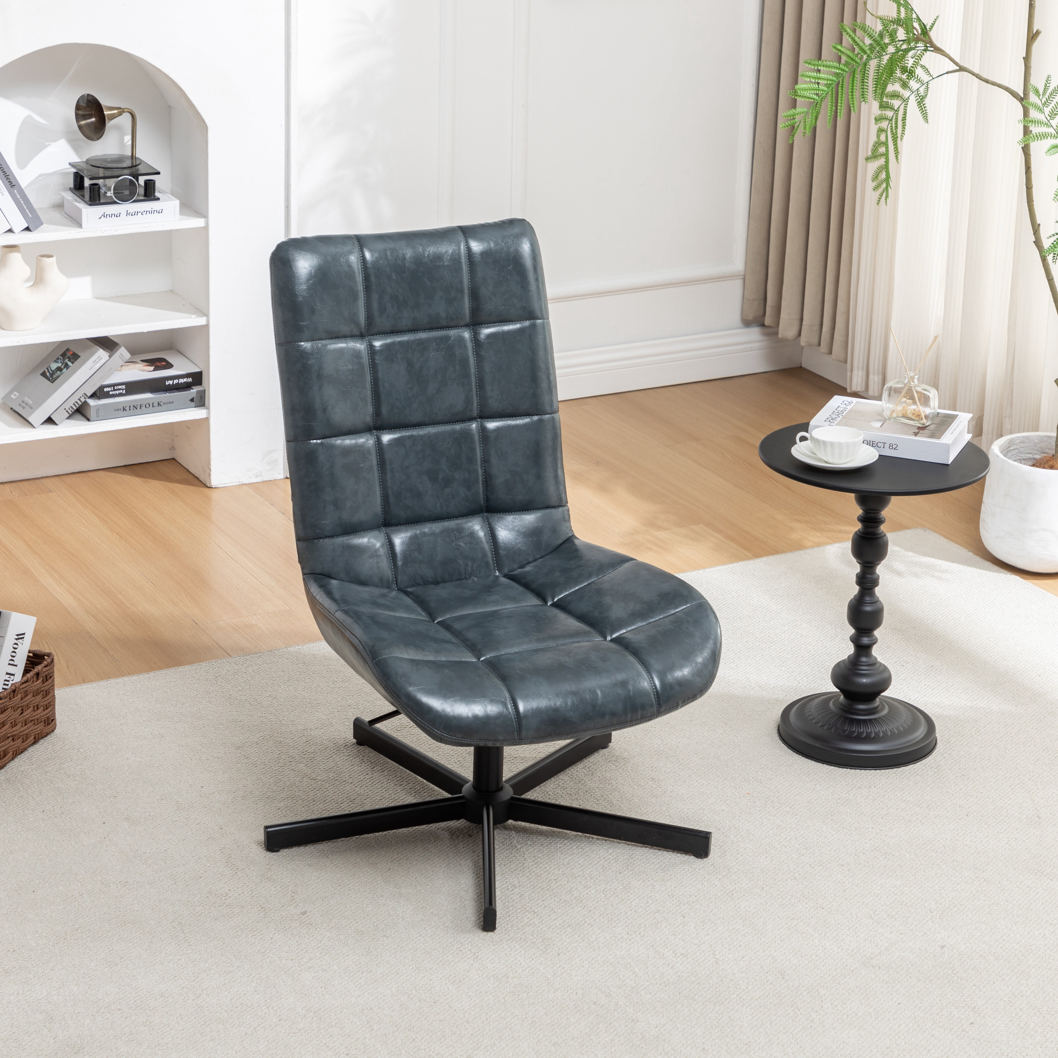 Roundhill Furniture Arlena Faux Leather Tufted Swivel Accent Chair, Blue