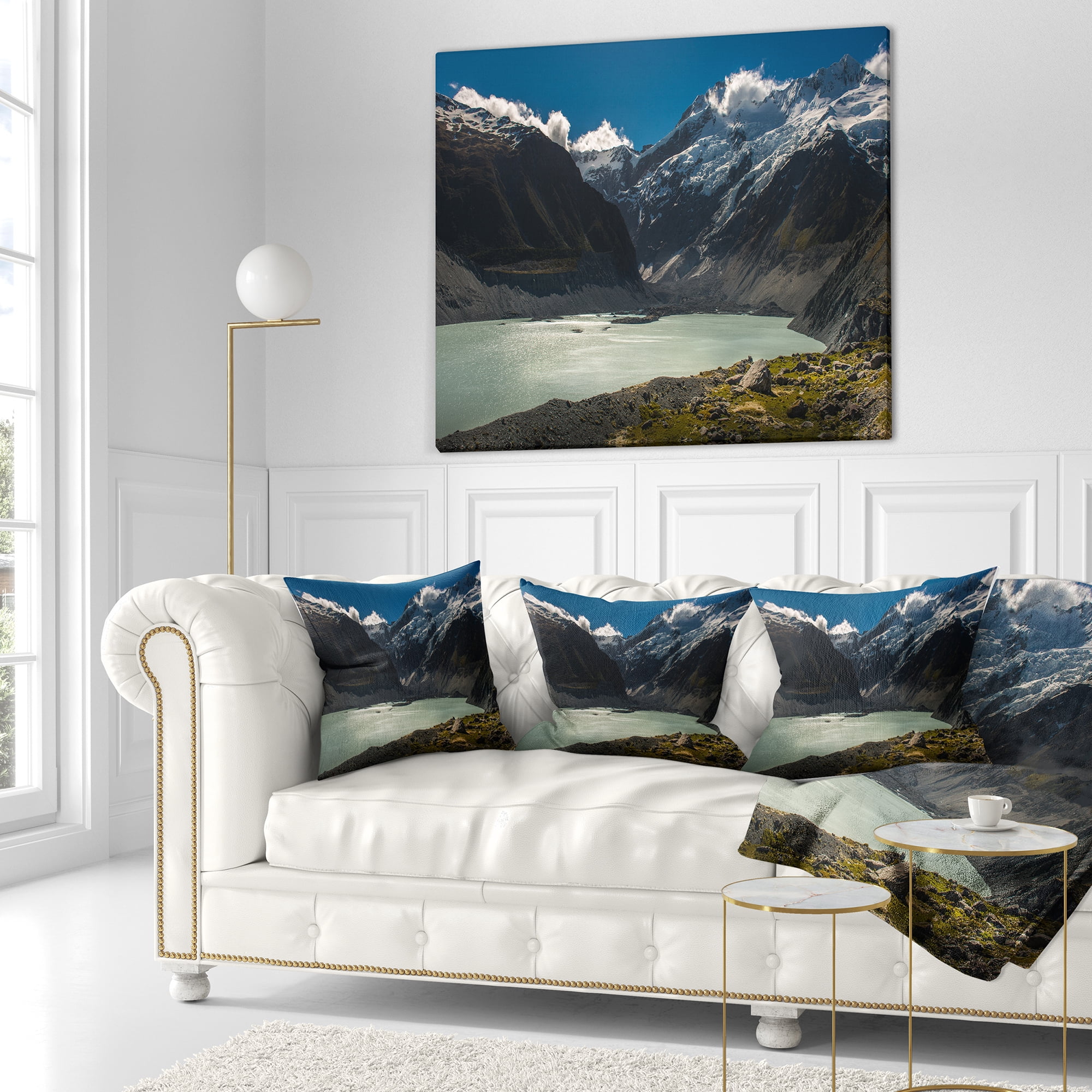 Designart Frosty Mountains Over Blue Lake - Landscape Printed Throw Pillow - 18x18