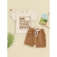 thumbnail image 2 of Bslissey Toddler Baby Boys Summer Clothes Short Sleeve Letter Print T-shirt Tops + Elastic Waist Shorts 2Pcs Outfits 6M 12M 18M 24M 3T Infant Casual Short Pants Sets, 2 of 9