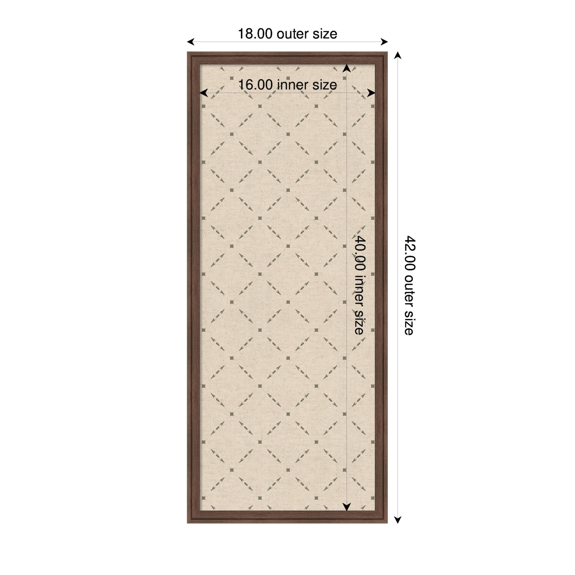 Kate and Laurel Framed Fabric Pinboard 18 x 42, Green Lattice Pattern Printed Linen Classic Bulletin Board for Use as a Vision Board or Wall Organization, Florence Medium Brown Frame