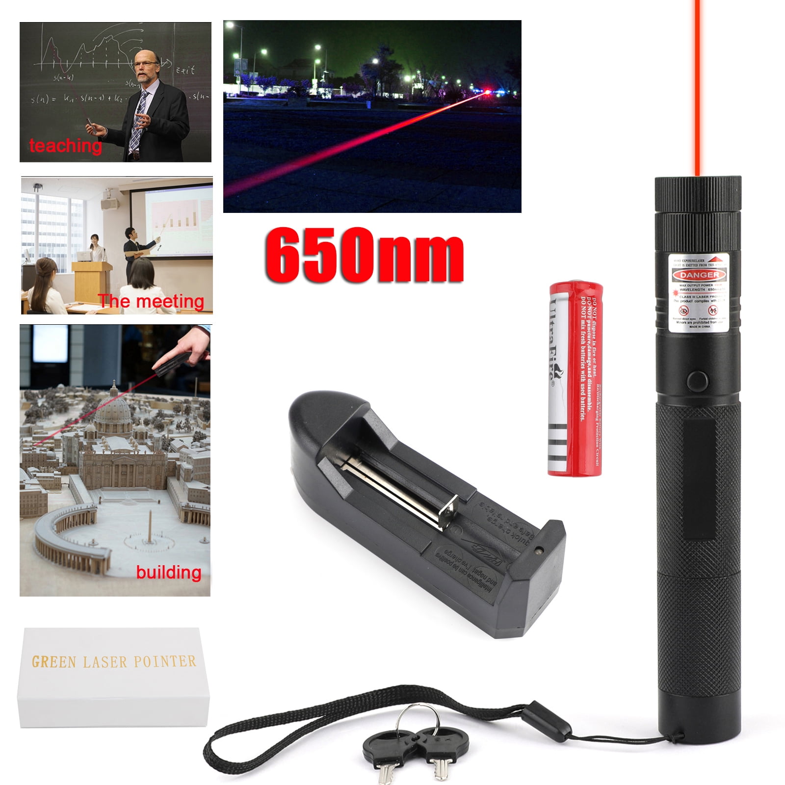200Miles Red Laser Pointer Pen Visible Beam 18650 Light Lazer Lamp 650nm