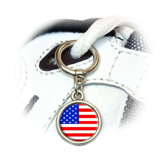 American USA Flag - Patriotic Round Dangle Shoe Charm