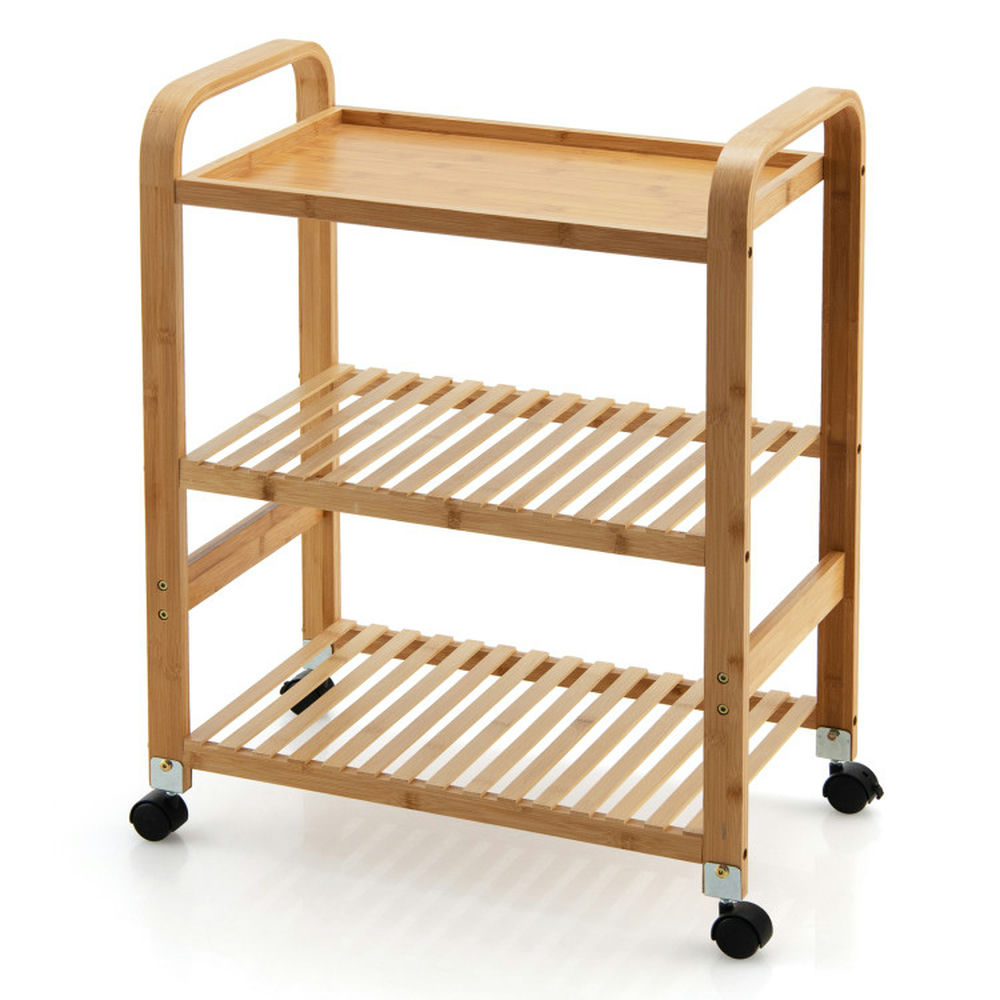 Finihen Rolling Cart, Kitchen Island Cart, Multifunctional Bamboo Kitchen Rolling Cart with Locking Casters and Sided Handles-3-Tier, for Kitchen, Dining Room, Natural Finihen Rolling Cart, Kitchen Island Cart, Multifunctional Bamboo Kitchen Rolling Cart with Locking Casters and Sided Handles-3-Tier, for Kitchen, Dining Room, Natural