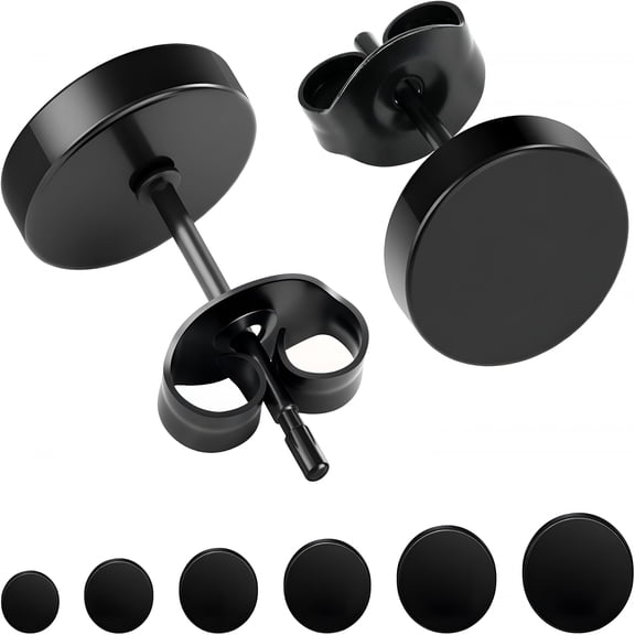 DESIGNICE Hypoallergenic Black Stud Earrings piercing earrings studs for Men Women: 6 Pairs Flat Back Stainless Steel Cartilage Piercing Ear Tunnel 5mm-10mm