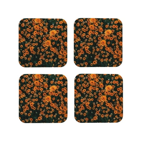 

Leather Coasters Set of 4 - Daisies Lightweight Non-Slip Drink Coasters for Desk Anti-Scalding Desk Cup Coasters for Office Table Decor Square