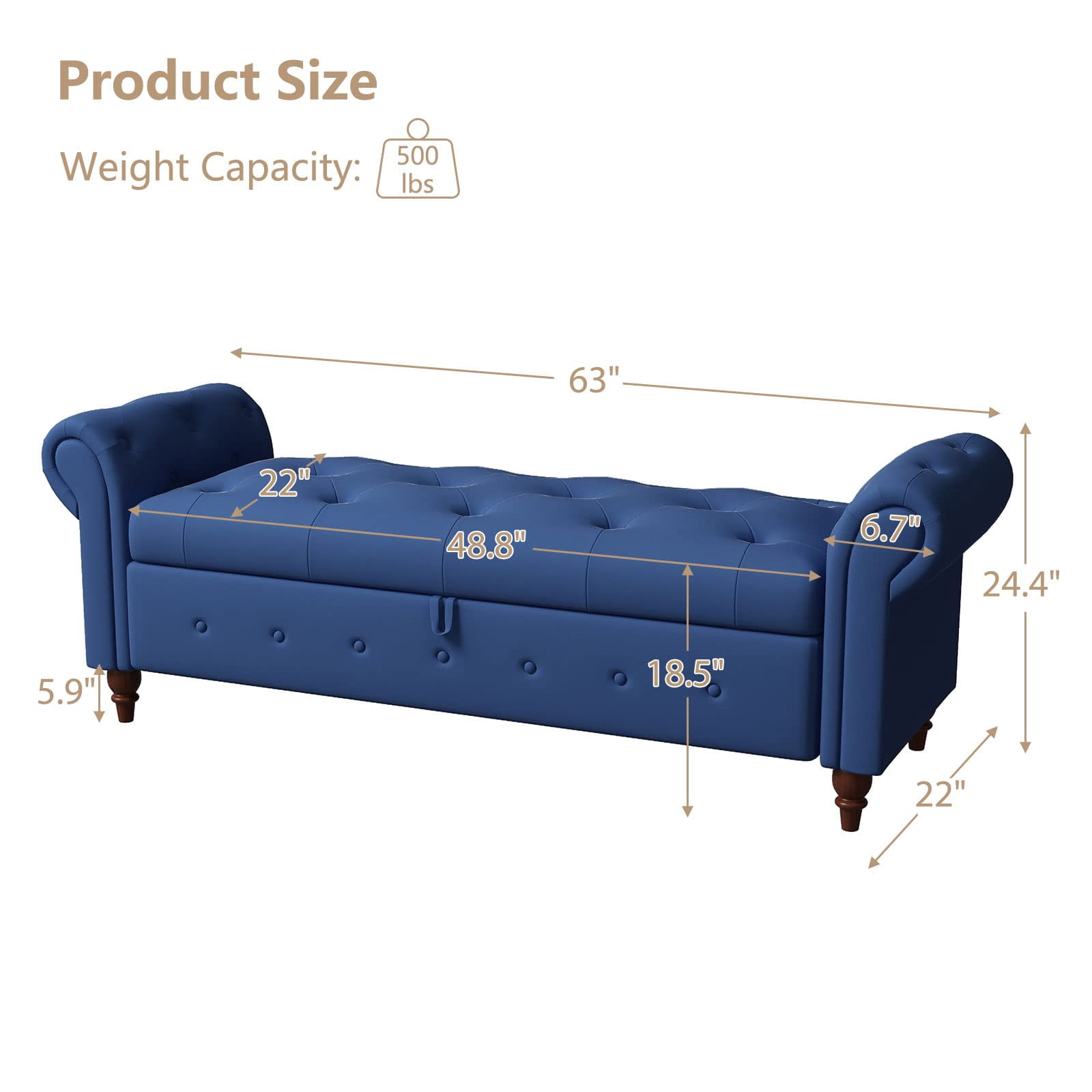Tmsan 63" Modern Storage Ottoman Bench,Bedroom End of Bed Upholstered Benches,for Living Room, Entryway, Blue (Polyester)