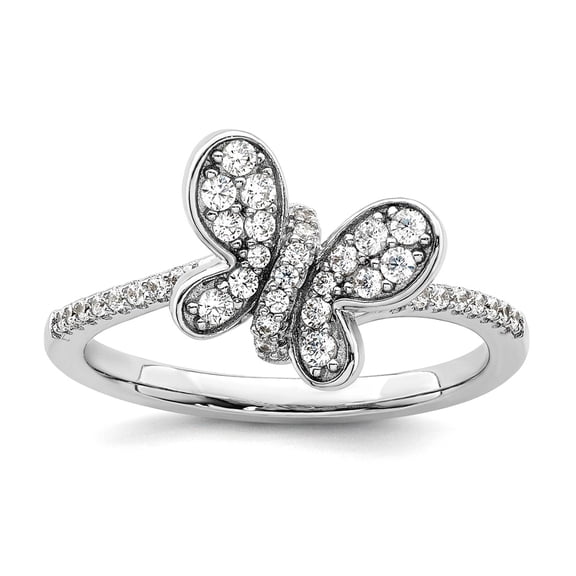 925 Sterling Silver Rhodium Plated Cubic Zirconia Butterfly Angel Wings Ring Size 8 1.9mm Wide <mm Thick Ring for Women