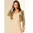thumbnail image 4 of Chaqueta De Lentejuelas Para Mujer Manga Larga Cárdigan Recortado Con Frente Abierto Bolero Shrug oro L, 4 of 6