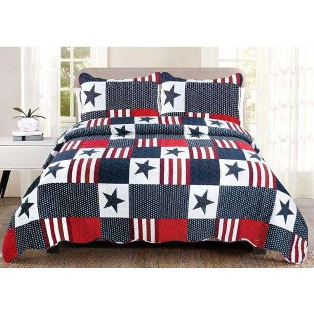 Queen Quilt Set, Red White And Blue Bed Sheets
