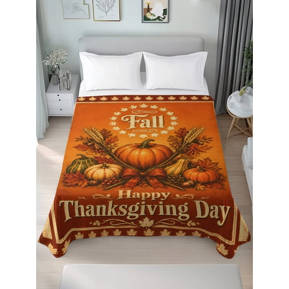 Twin Flat Sheet Only Happy Thanksgiving Day Soft Microfiber Cooling Bedding Sheets Farm Country Pumpkins Flat Bed Sheet for Hotel,Home Decor
