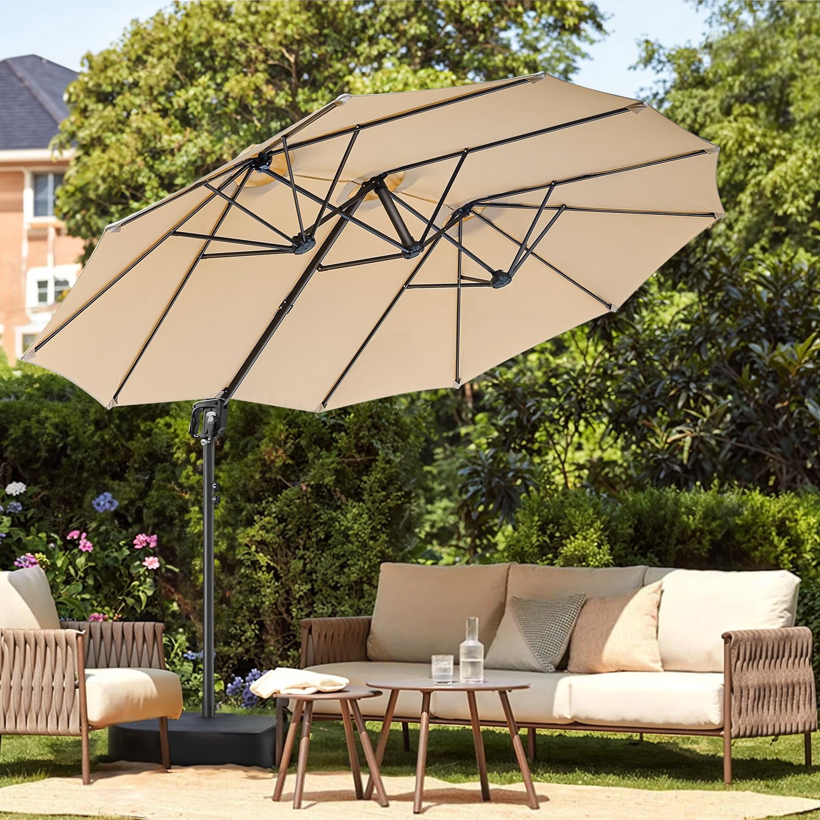 ONBRILL Patio Umbrella, 8x13FT Cantilever Double-Sided Rectangular Umbrella w/Free Height Adjustment
