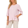 thumbnail image 4 of INSPIRE CHIC Women's High Low Tops 3/4 Sleeve Crewneck Casual Button Asymmetrical Loose Shirt Summer Tunic Blouse S Pink, 4 of 6