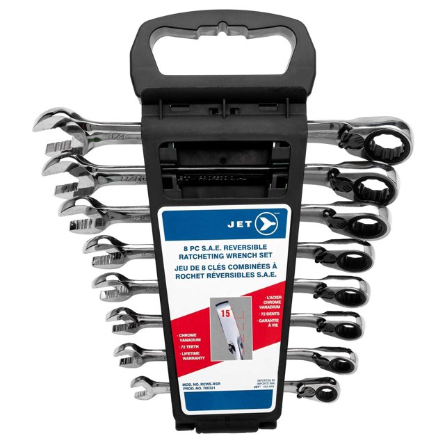 JET 8-Piece Long S.A.E. Reversible Ratcheting Combination Wrench Set, 700321