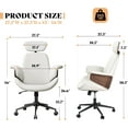 thumbnail image 3 of Merluxy Home Office Chair with Wheels and Bentwood Arms, PU Leather Swivel Desk Chair with Lumbar Support and Headrest, Height Adjustable Modern Computer Chair for Office, Study, White, 3 of 6