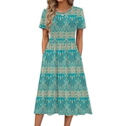 Fantaslook Summer Short Sleeve Midi Dresses for Women Casual Floral T Shirt Dresses Flowy Beach Sundress with Pockets