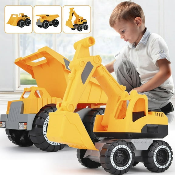 New Vehicles Truck Toys, Dump Truck, Bulldozer, Excavator, Kid Learning Building Gift for 3 4 5 6 7 Year Olds Boy Toddler Children