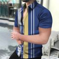 thumbnail image 3 of Camisa de manga corta con cuello abatible y botones para hombre, informal, cómoda, transpirable, con estampado 3D de rayas de playa para vacaciones, 3 of 5