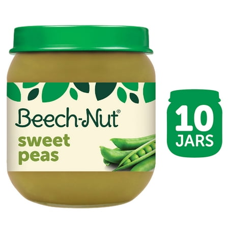 Beech-Nut Non-GMO Stage 2 Baby Food, Sweet Peas, 4 oz Jar, 10 Pack
