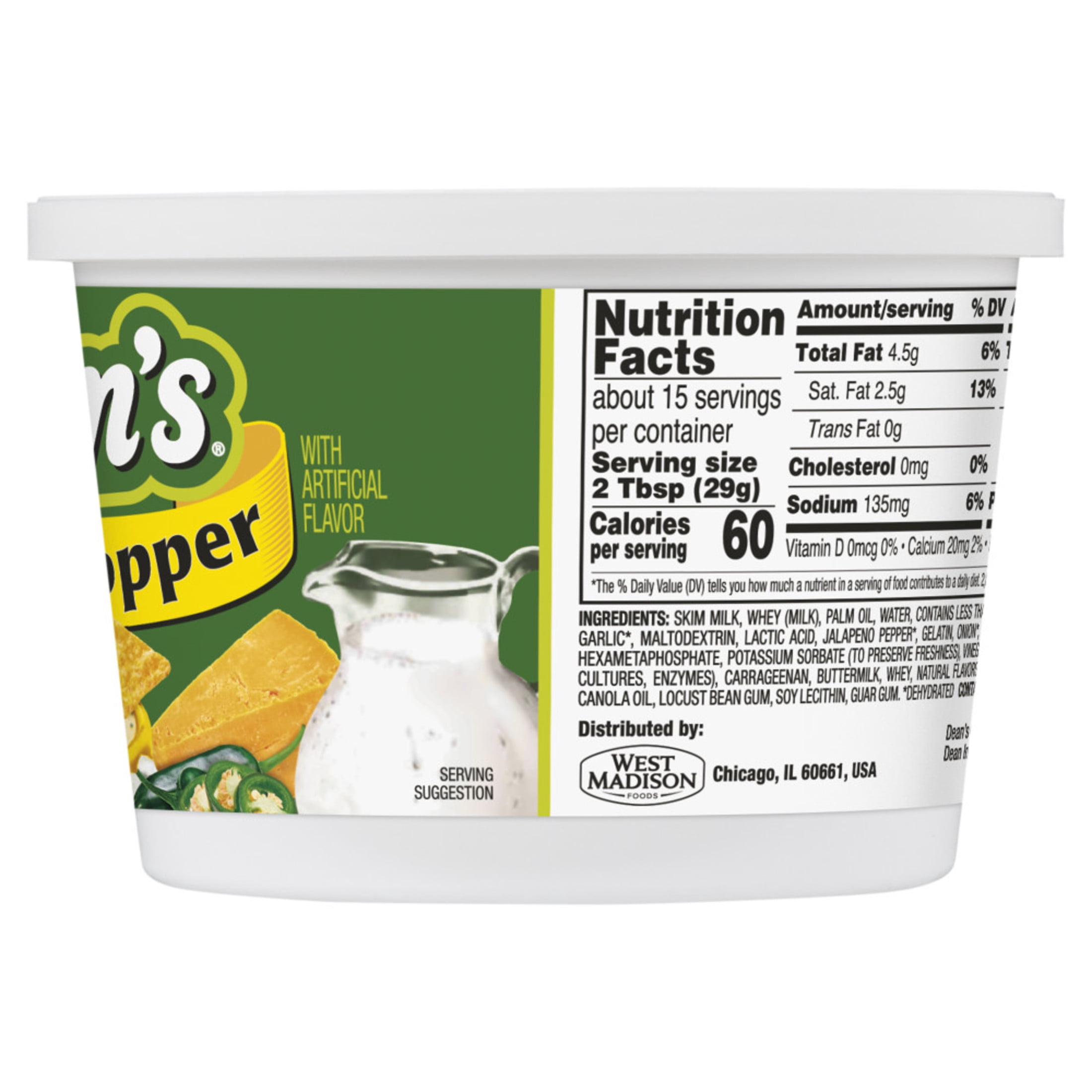 Dean's Jalapeno Popper Dip 16 oz - Gluten-Free & No Trans Fats