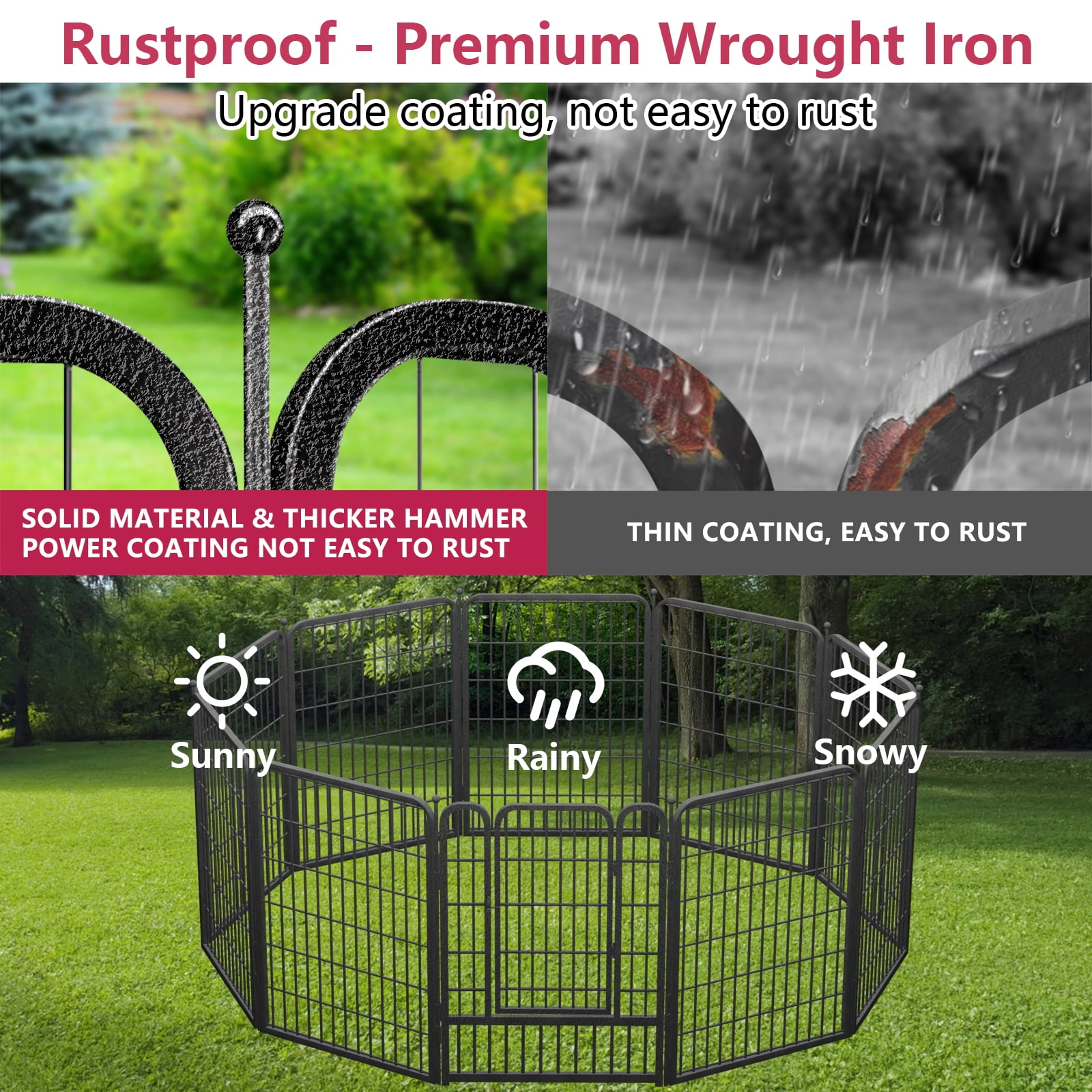 Jhsomdr Dog Playpen Dog Fence Outdoor for Yard 12 Panels 40" Height Puppy Playpen Dog Exercise Pen Indoor Pet Fence with Doors for Large/Medium/Small Dogs