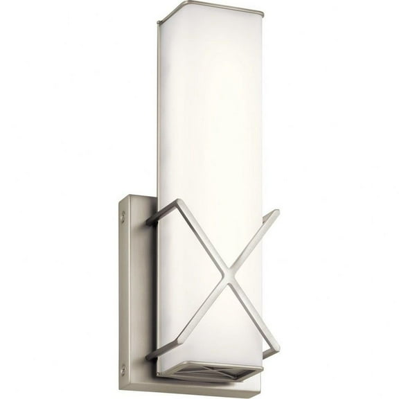 Steel 1 Light Wall Sconce in Modern Style with Satin Etched White Glass-12 inches H X 4.5 inches W-Brushed Nickel Finish Bailey Street Home