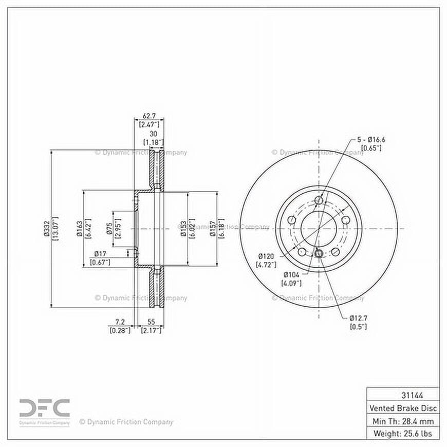 Front Dynamic Friction Company Disc Brake Rotor 600-31144 (1) For 2007-2018 BMW X5, 2011-2019 BMW X6