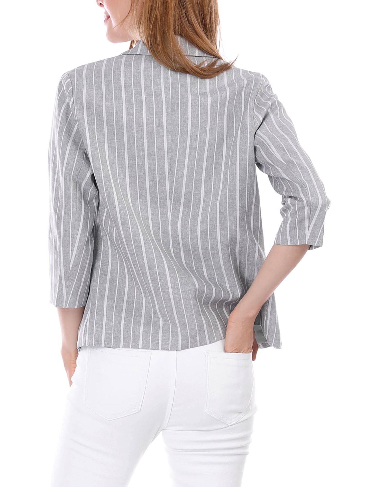 DARING DIVA Women's Striped Open Front Notched Lapel Blazer XL Gray