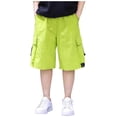 thumbnail image 2 of Eltusu Boys Cargo Shorts, Knee Length Fashion Elastic Waistband Cotton Summer Shorts Green Size 13-14 T, 2 of 4