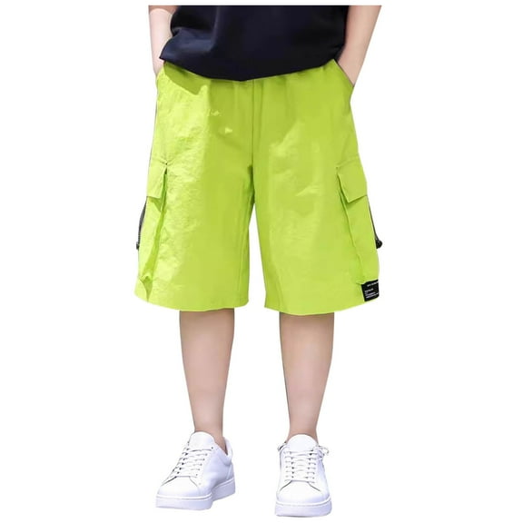 TEAJOPSUU Boys Cargo Shorts with Multi Pockets Summer Elastic Waist Cropped Pants for Kids Teens Loose Fit Knee Length Sport Pants 5-16Y D-Green