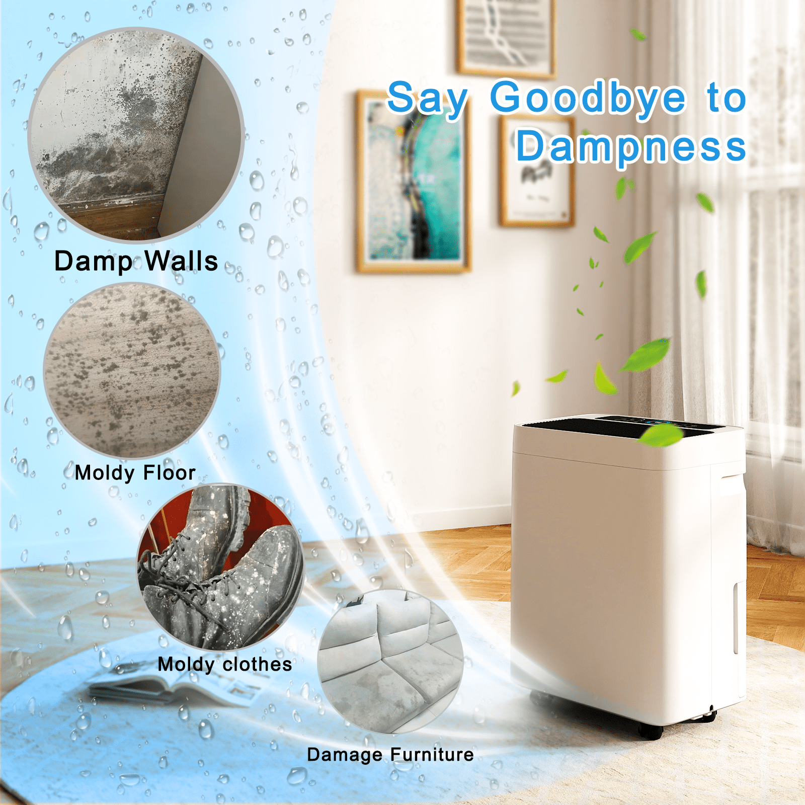 Rocyis 50-Pint Dehumidifier with Drain Hose, Max 3500 Sq. Ft. Dehumidifiers for Home Basement & Large Room, 3L Water Tank, Auto Defrost& Drain, 24H Timer