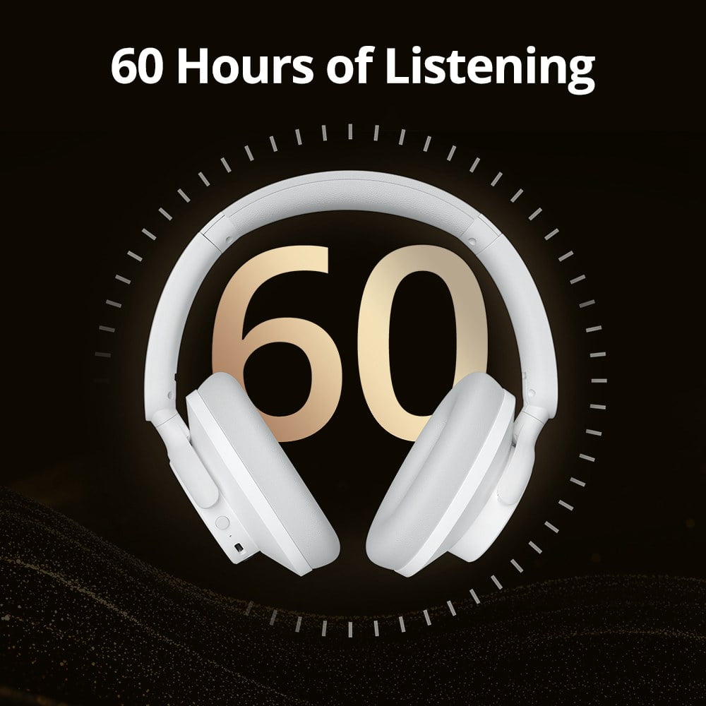 Hybrid ANC Headphones SOUNFII Q20S , Bluetooth 5.3, Hybrid Active Noise Cancellation, 60 Hours Playtime, Hi-Res Audio, 90° Swiveling Earpads, Pair with 2 Devices, App Control - White Tronsmart