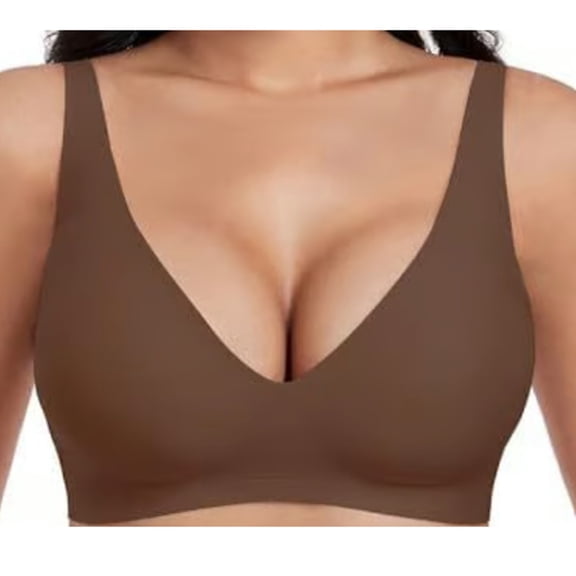 Hilenly Womens Plus Size Bras Deep V Wireless Comfortable Bra Supportive No Underwire Bras Tshirt Push Up Bralettes Plunge Seamless Bra