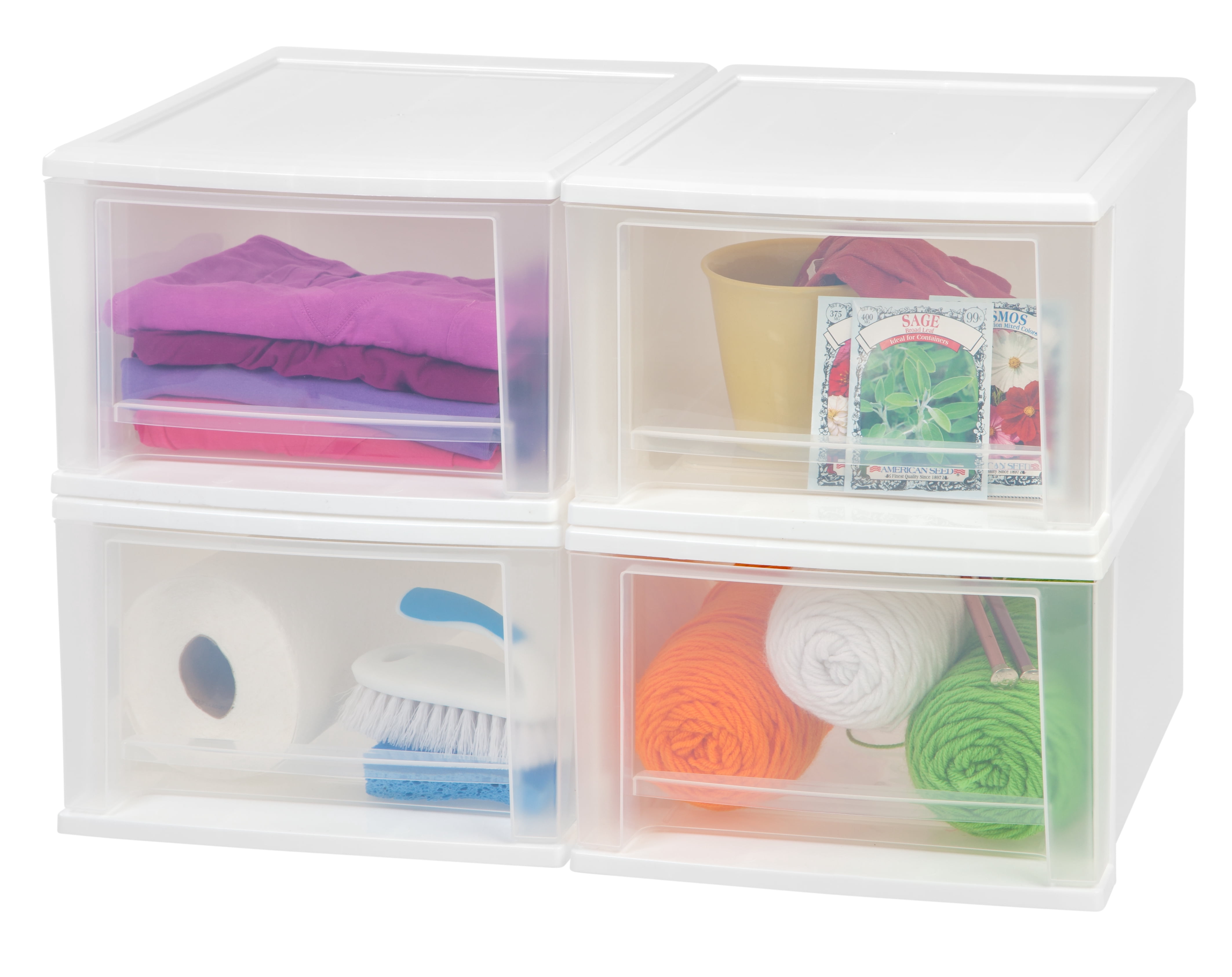 IRIS 17 Qt Medium Stackable Plastic Drawers for Clothes, White, 4Pk
