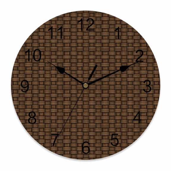 Wall Clock Brown Rattan Clocks PVC Silent Non-Ticking Battery Operated Decorative Retro Striped Lines Round Clock for Home Living Room Kitchen Bedroom Office School Wall Decor 10 Inch