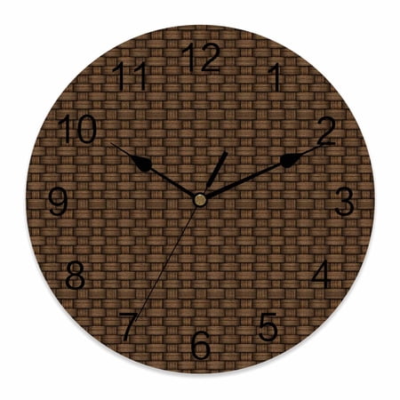 Wall Clock Brown Rattan Clocks PVC Silent Non-Ticking Battery Operated Decorative Retro Striped Lines Round Clock for Home Living Room Kitchen Bedroom Office School Wall Decor 10 Inch